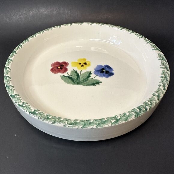 Crock Shop Santa Ana Ca Ceramic Round Serving Dish Platter Pansy Flowers RARE - Picture 1 of 9